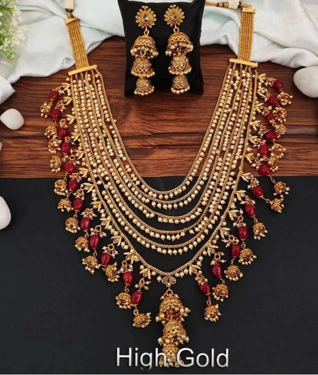 Jelset High Gold Polish Designer Fancy Style Antique Long Necklace Set