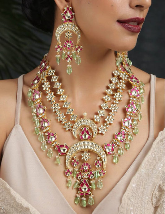 Multicolor Gold Plated Jadau Kundan Necklace Set