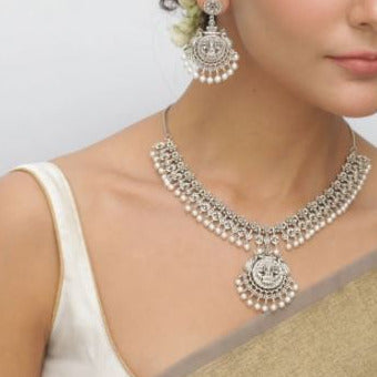 Maati Temple Floral Antique Oxidized Necklace Set