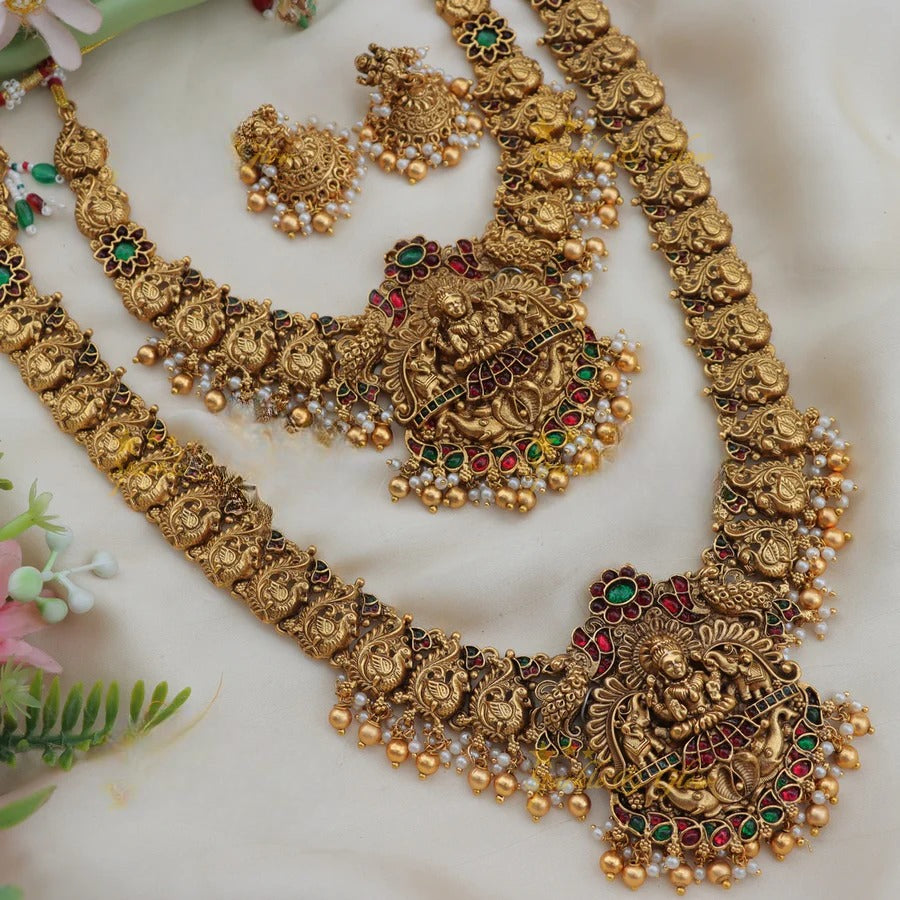 Stunning Lakshmi Peacock Floral Semi Bridal Necklace Set
