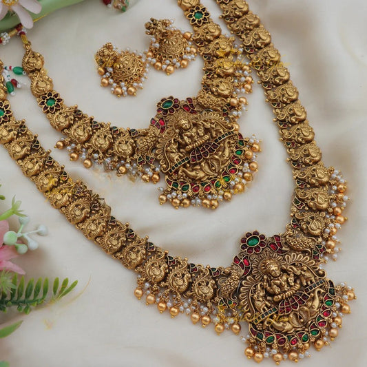 Stunning Lakshmi Peacock Floral Semi Bridal Necklace Set
