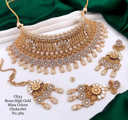 Gold Plated Wedding Jewellery Pearl Choker Necklace Set Combo For Women