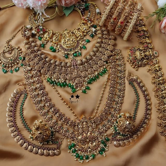 Grand Lakshmi Peacock Carved bridal set