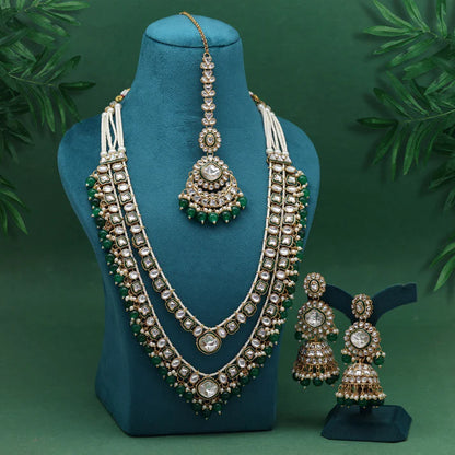 Jelset  Green Color Meena Work Kundan Necklace Set