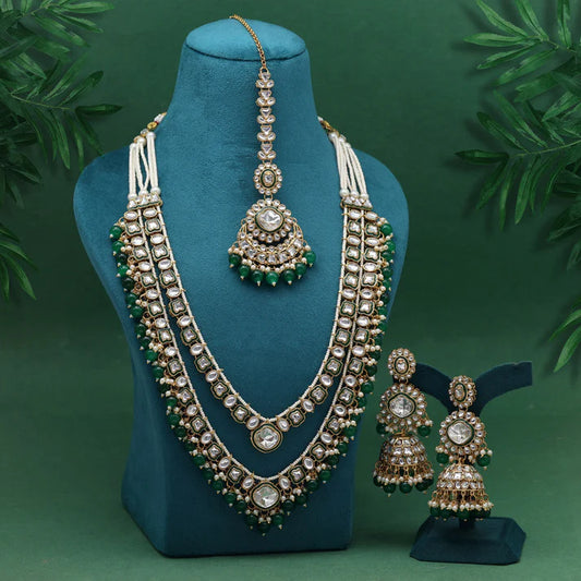 Jelset  Green Color Meena Work Kundan Necklace Set