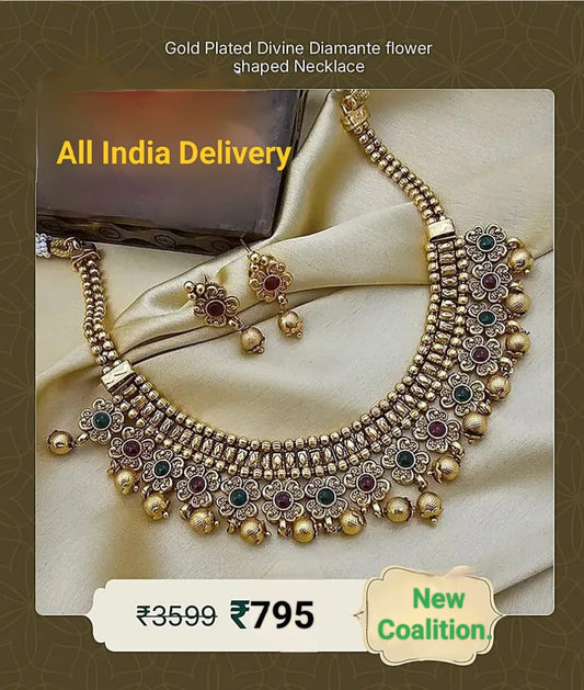 Jelset Wardrobe Golden Rangphool Necklace Set