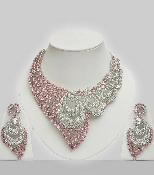 Pink Jewellery Set In American Diamond