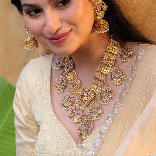 AD Diamond Look Mala Bridal Necklace + Bottu Earring