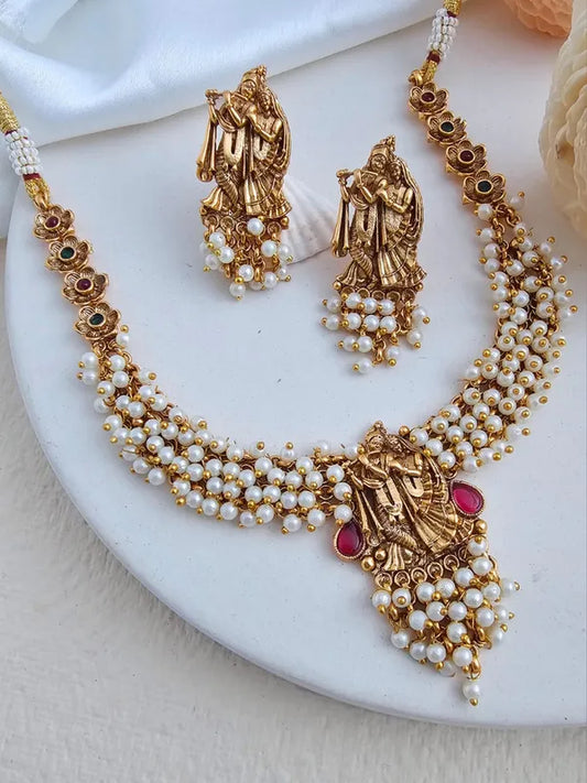 Jelset Wardrobe Radha Krishna Pearl Beaded Necklace Set